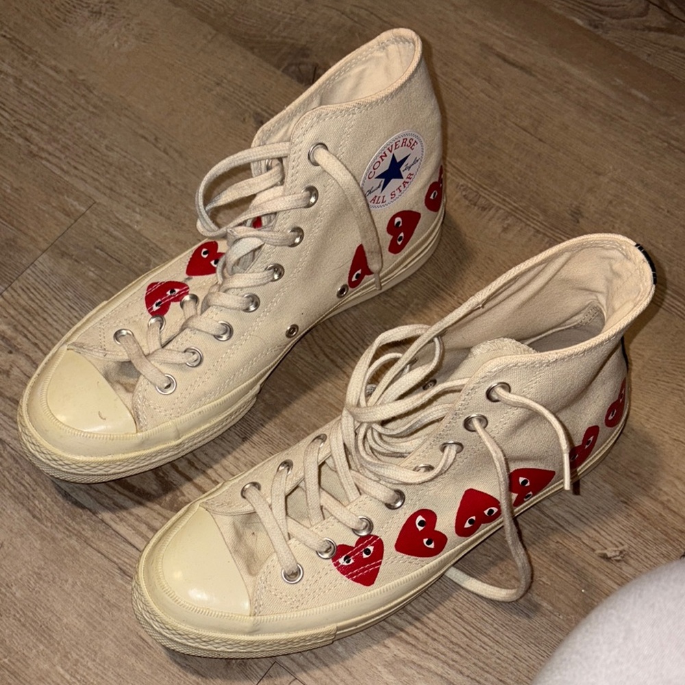 Converse Beige High-Tops with Red Heart Design